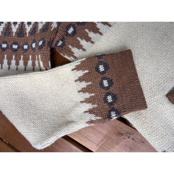 80s An Original White Ram Knitting Co Ltd Cardigan Sweater Full Zip Ivory Brown - Picture 7 of 14